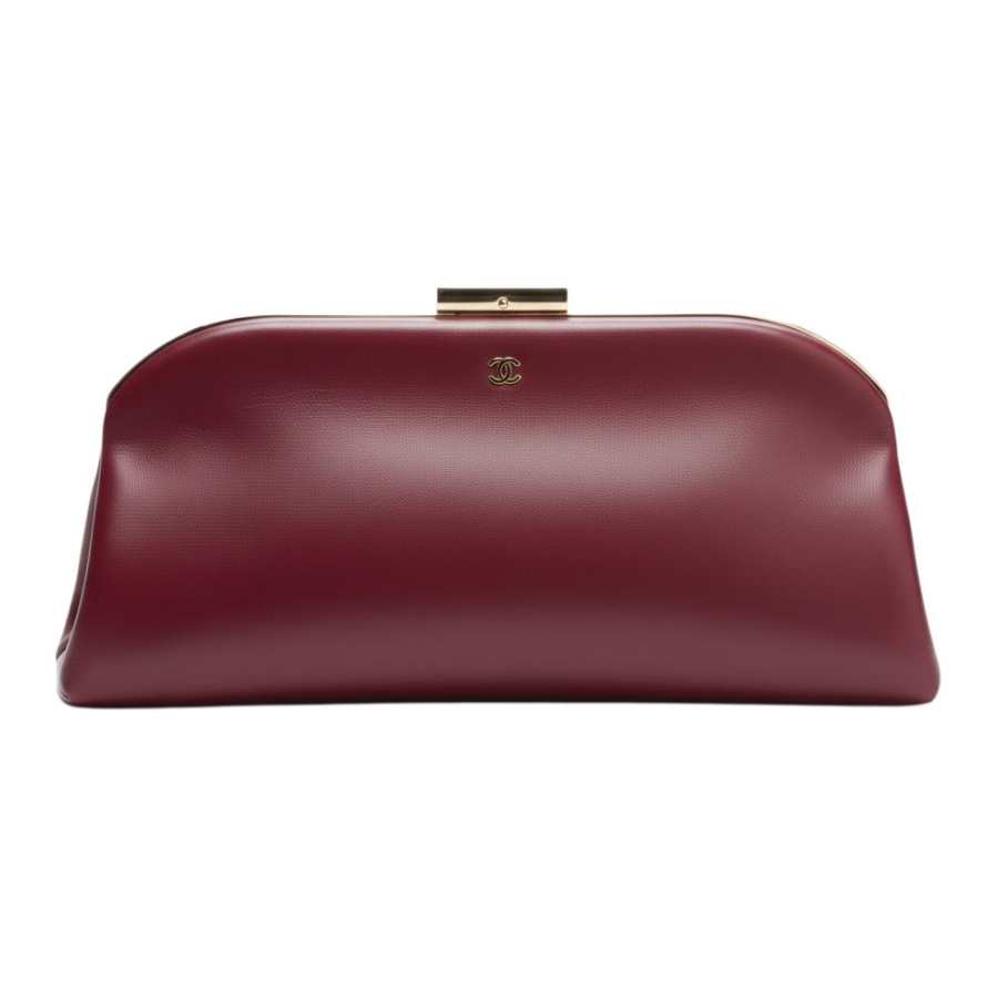 CHANEL Lambskin & Gold Metal Clutch Large Women's Dark Burgundy