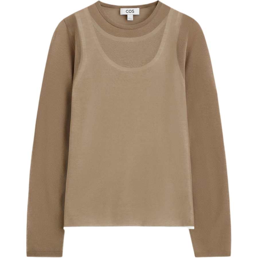 COS T Shirts Women's Brown/White Crew Neck