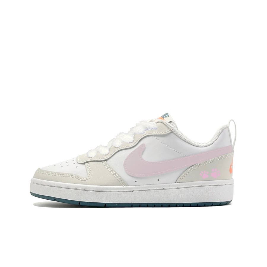 Nike Nike Court Borough White Peach Cat Cushioning Abrasion Resistant Slip Resistant Low top Kids' Skateboarding Shoes