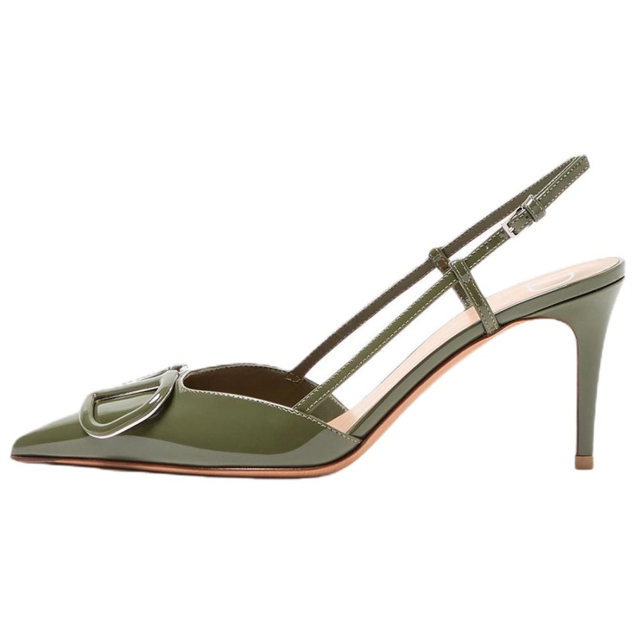 Valentino VLogo Signature GARAVANI Patent Leather Slim Heel High Heels 8cm Women's Army Green