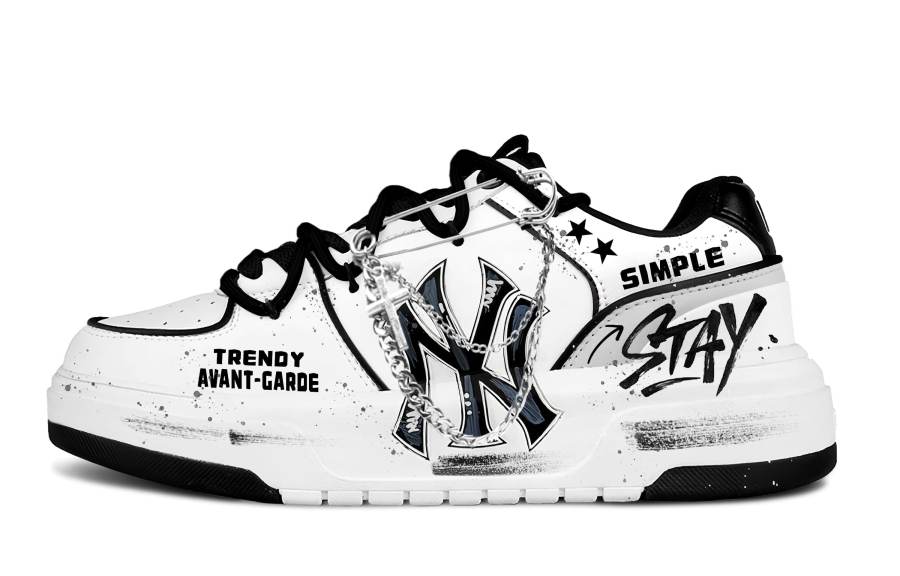 MLB Chunky Liner 'Black White' Poetic Lines Pu Abrasion Resistant Slip Resistant Low top Skateboard Shoes Unisex Black
