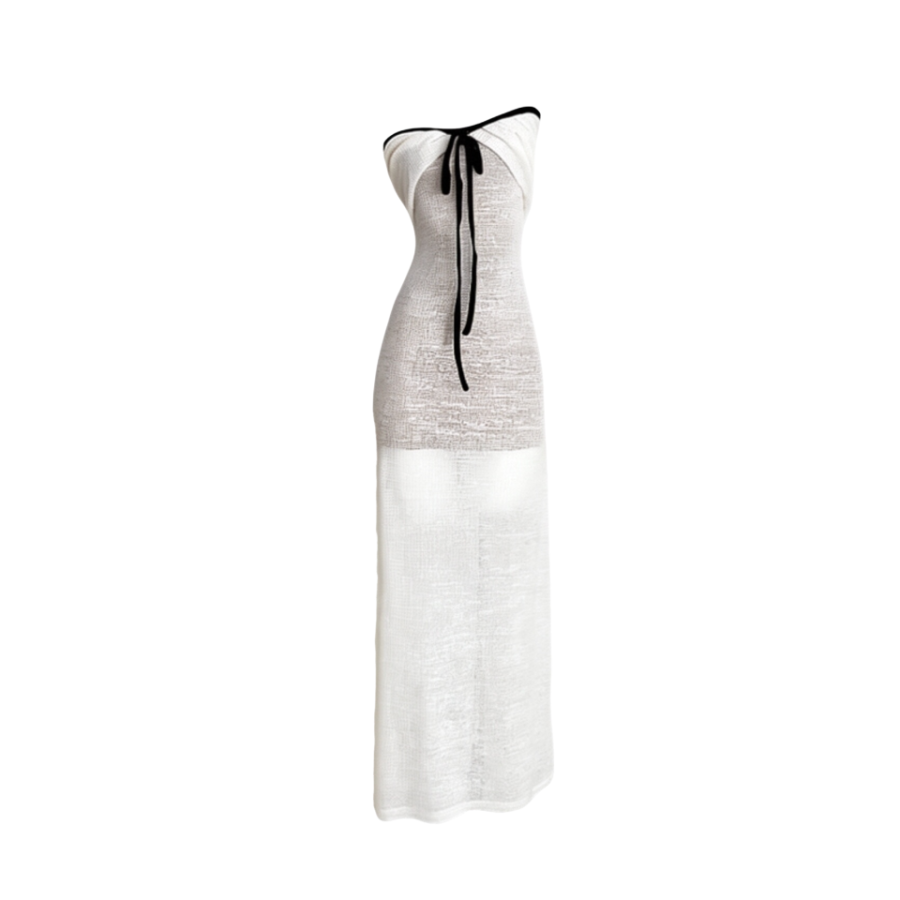 MTHE Sleeveless Dresses Women's White Lace Up Moderate Long