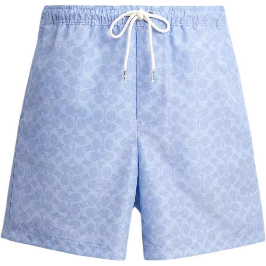 COACH Swimming Shorts Men's Light Blue Moderate Square Leg Swim Trunks