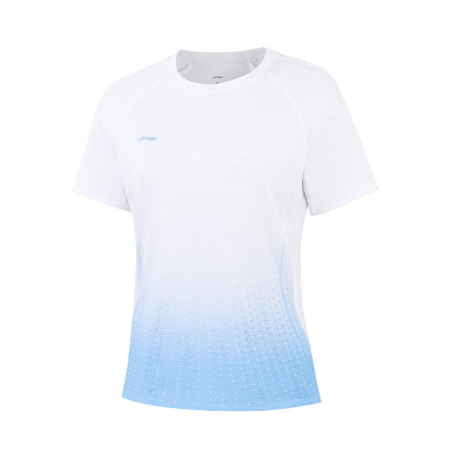 Li-Ning Li Ning T Shirts Women's White/Pink Blue Crew Neck Moderate