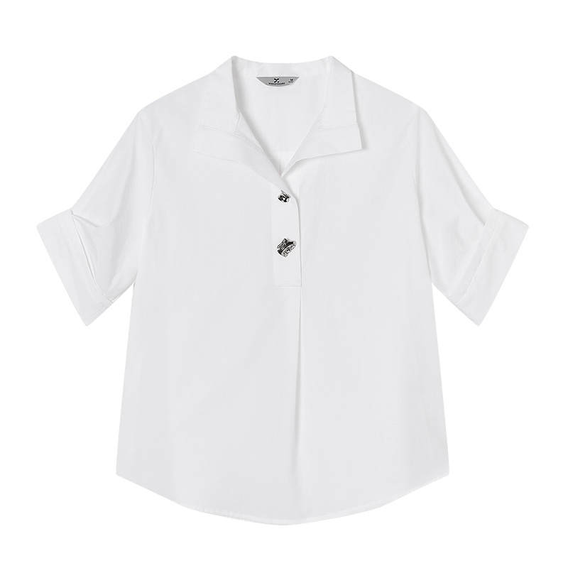 XIANGYING Shirts Women's White Lapel Thin Shirt