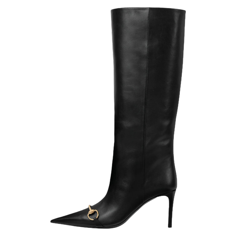 GUCCI Horsebit Primavera Donna Leather Knee high Boots 8cm Women's Black
