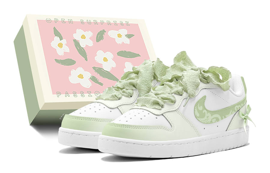 Nike Nike Court Borough Couple's, Spring Avocado, Bowknot, Comfortable Versatile Leather Low top Kids' Skateboarding Shoes