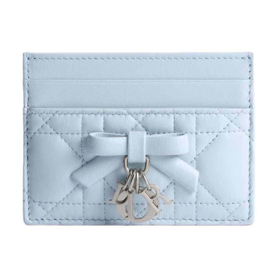 DIOR FreesiaLady Dior Sheepskin Card Holder Women's Ice Blue