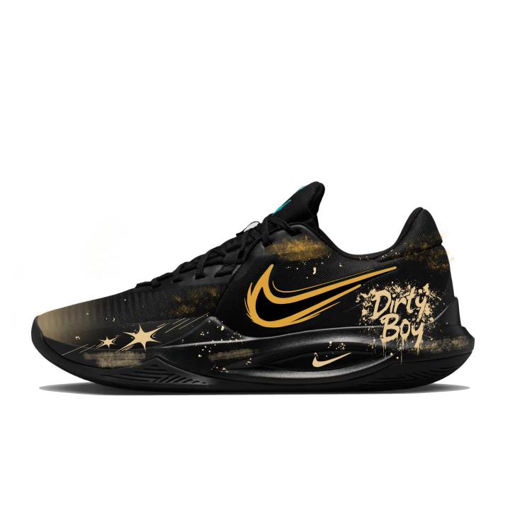 Nike Nike Precision 6 Stardust Gilded Breathable Moisture Wicking Low top Basketball Shoes Men's Black Gold