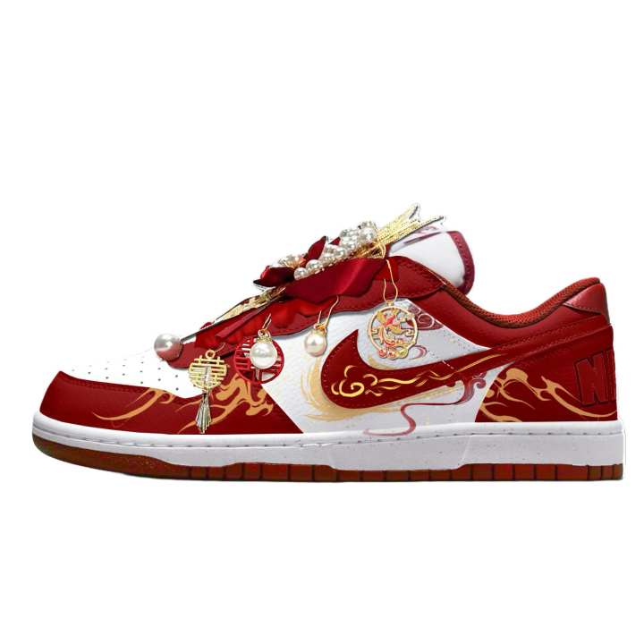 Nike Nike Big Red Beauty Dancing Phoenix Leather Low top Skateboard Shoes Men's Red Gold