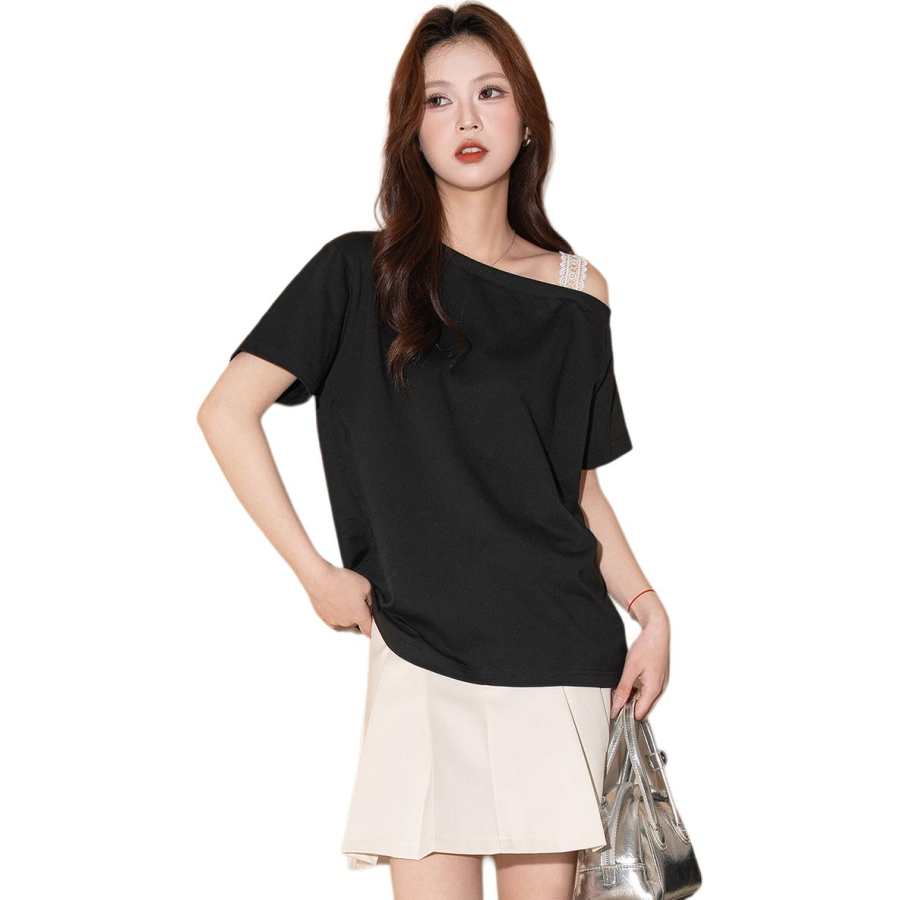 BALENO T Shirts Women's Carbon Black Asymmetrical Collar Moderate
