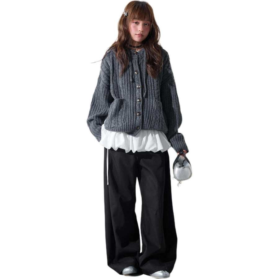 VENICEW Knitwear Women's Gray Hooded Moderate Cardigan