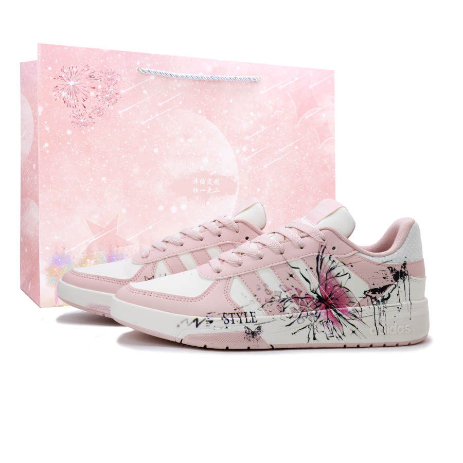 Adidas Adidas COURTBEAT Peach Blossom Ink Butterfly Synthetic Leather Lightweight Breathable Low top Skateboard Shoes Women's