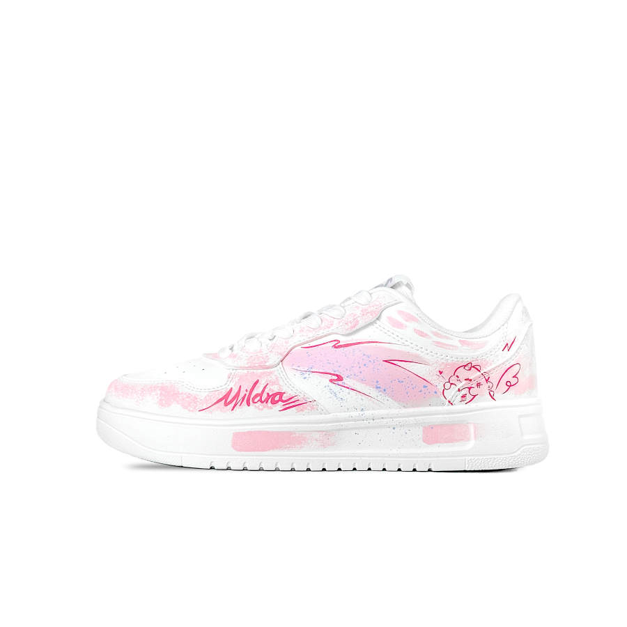 Anta Easy Milk Puff Dragon Slip Resistant Abrasion Resistant Low top Skateboard Shoes Unisex Pink White