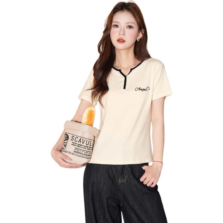 BALENO T Shirts Women's Apricot V Neck Moderate