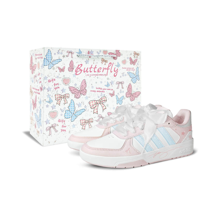 Adidas Adidas COURTBEAT Cute Cat Paw BOX Synthetic Leather Low top Skateboard Shoes Unisex Pink Blue