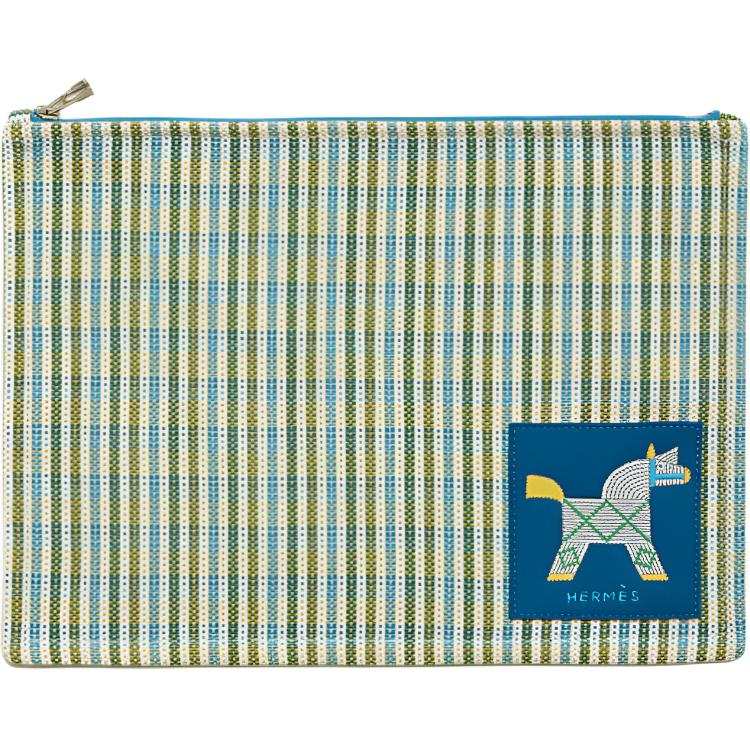 HERMES Cotton Travel Storage Bag 30 Women's Blue