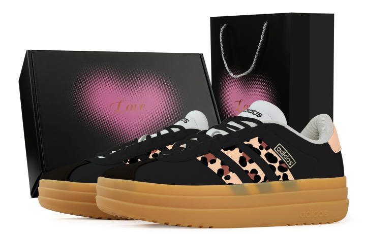 Adidas Adidas VL Court Bold Dark Night Leopard Shadow, Heart Box Abrasion Resistant Slip Resistant Low top Skateboard Shoes