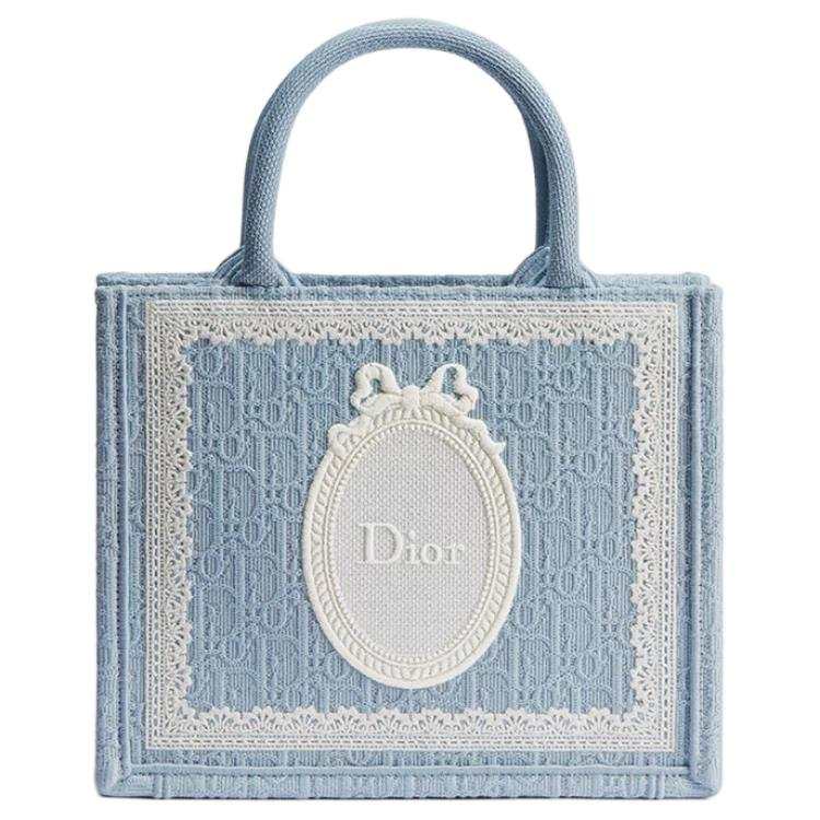 DIOR BookTote Cotton Tote Handbag Small Women's Sky Blue