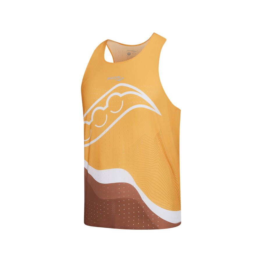 Saucony Tank Tops Men's Yellow Brown Group Crew Neck Moderate Other