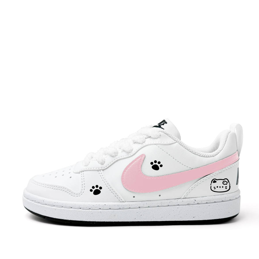 Nike Nike Court Borough Cat Paw Synthetic Leather Abrasion Resistant Low top Kids' Skateboarding Shoes White Teenagers