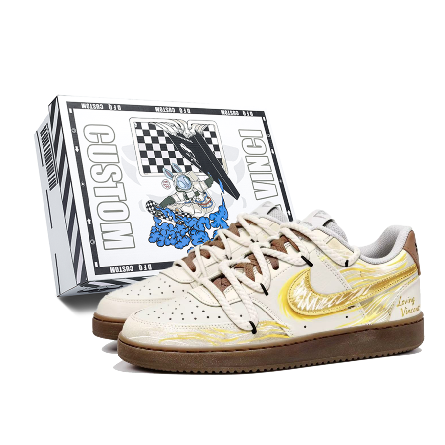 Nike Custom Shoes Nike Court Vision 1 Star Box Cushioning Slip Resistant Low top Skateboard Shoes Unisex Yellow