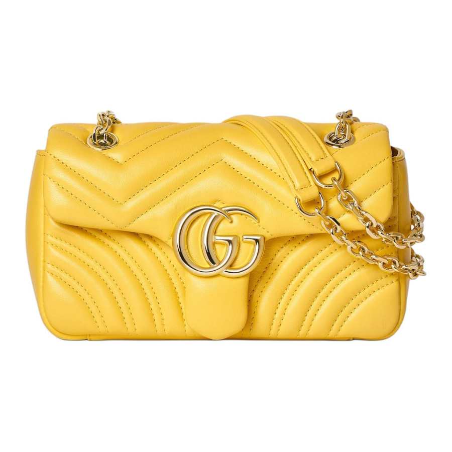 GUCCI GG Marmont Leather Shoulder Bag Small Women's Yellow