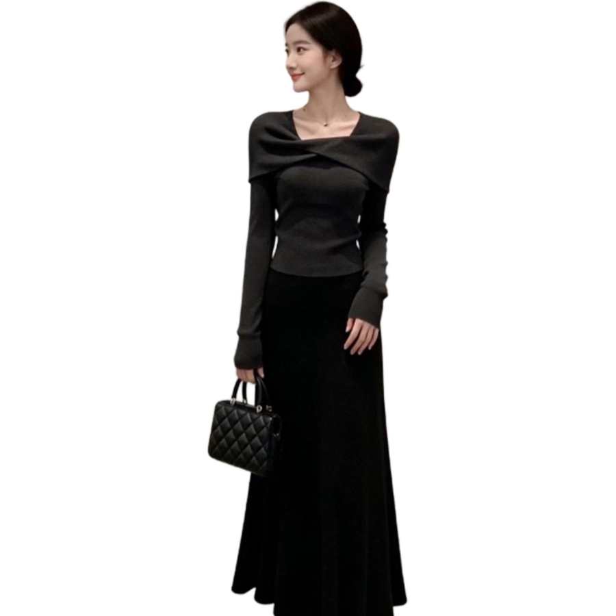 VENICEW Knitwear Women's Gray Square Collar Moderate Base Layer