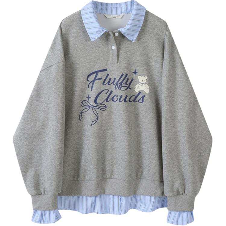 Tonlion Sweatshirts Women's Medium Heather Gray Shirt Collar Moderate Mock Two Piece