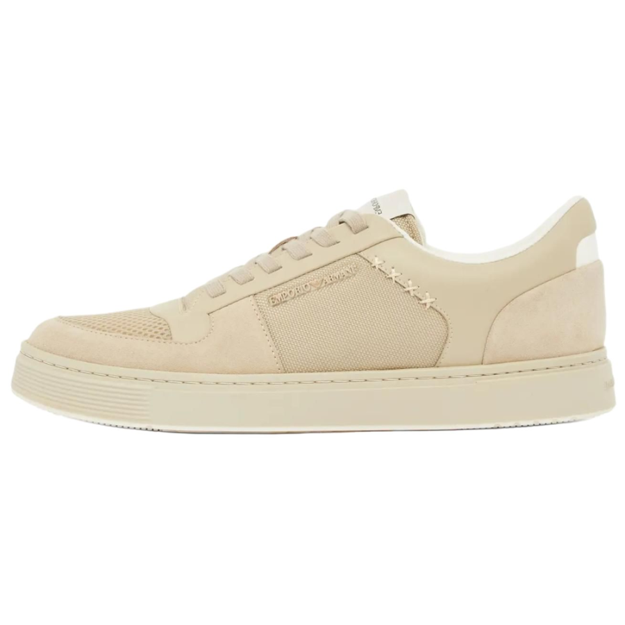 EMPORIO ARMANI Cow Split Leather Low top Skateboard Shoes 2.8cm Men's Light Beige