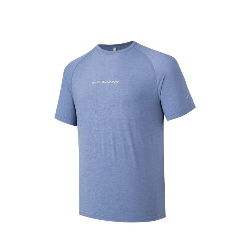ANTA T Shirts Men's KK0950SH Baker Blue Double Dye Heather Gray Crew Neck
