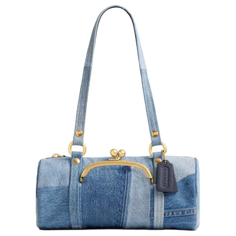 COACH KisslockBarrel Fabric Cylinder Bag, Shoulder Bag Large Women's Indigo