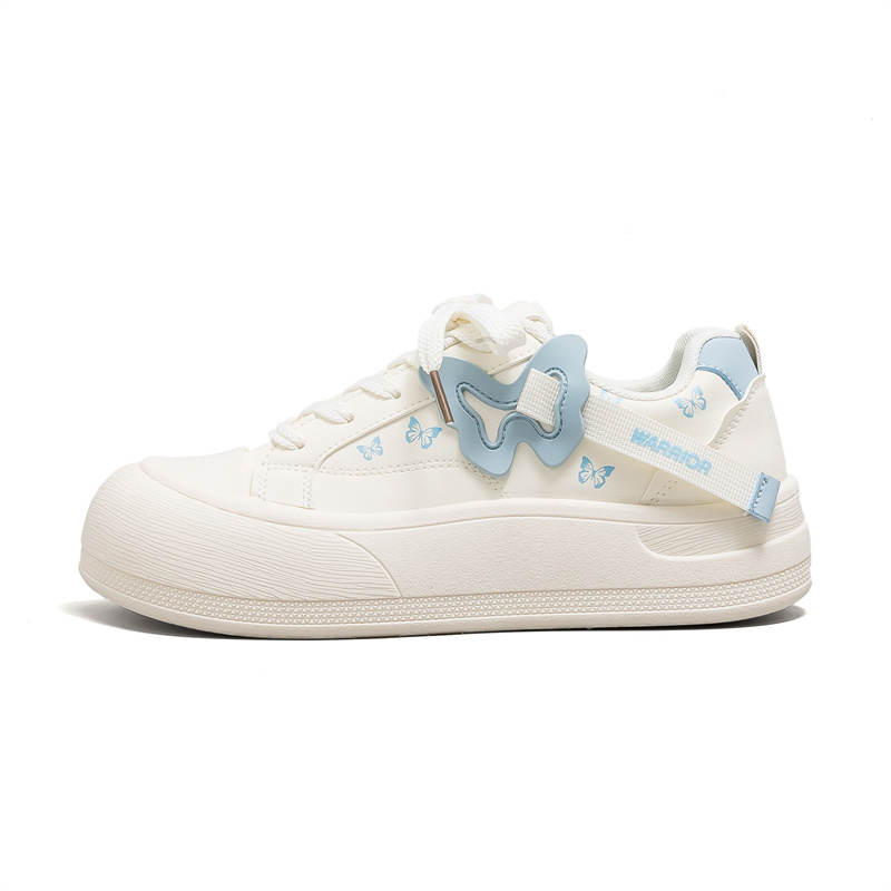 Warrior Height Increasing Abrasion Resistant Lightweight Low top Skateboard Shoes Women's Beige Light Blue