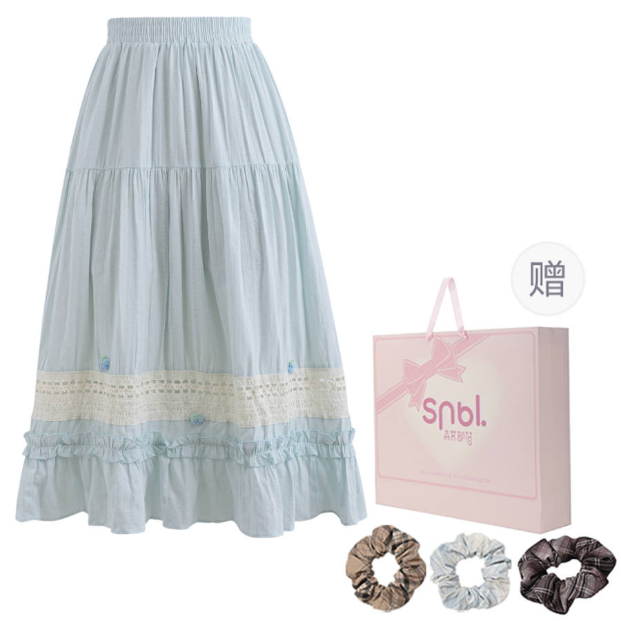 SNBL Casual Long Skirts Women's Blue Moderate Mid Length A Line Skirt