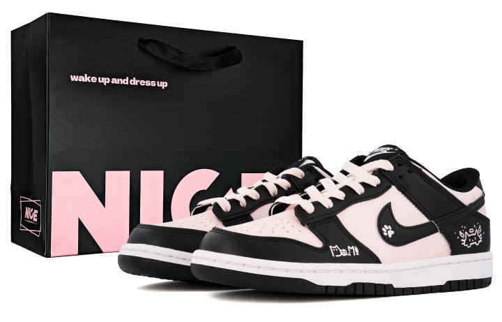 Nike Nike Dunk Black Sugar Cat Cushioning Slip Resistant Low top Skateboard Shoes Women's Black Pink