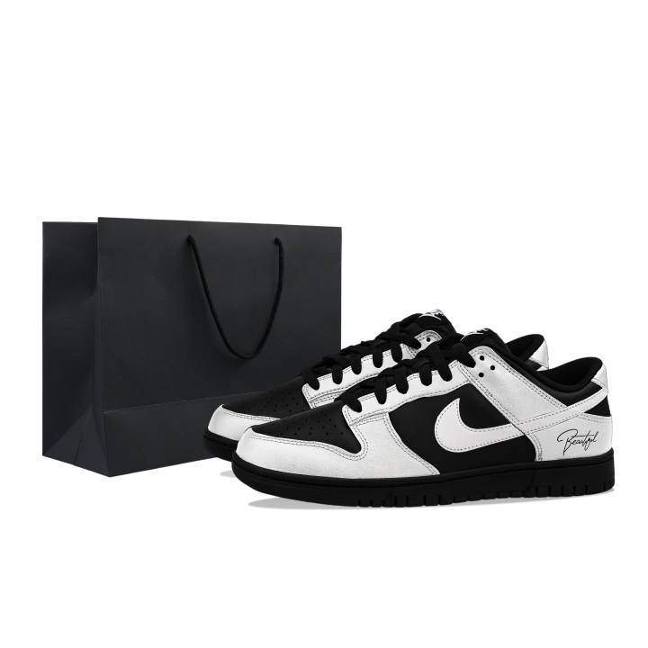 Nike Nike Dunk Low Leather Low top Casual Skate Shoes Men's Black Silver