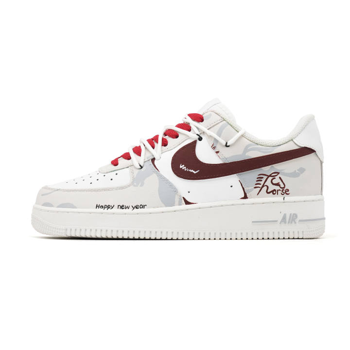Nike Nike Air Force 1 Blessed Year Of The Horse Artificial Leather Lightweight Breathable Low top Skateboard Shoes Unisex