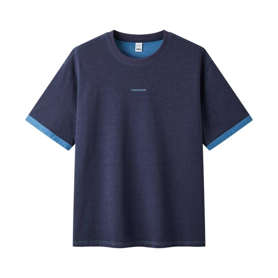 Semir T Shirts Men's Blue Tone 00388 Crew Neck Moderate Straight Fit