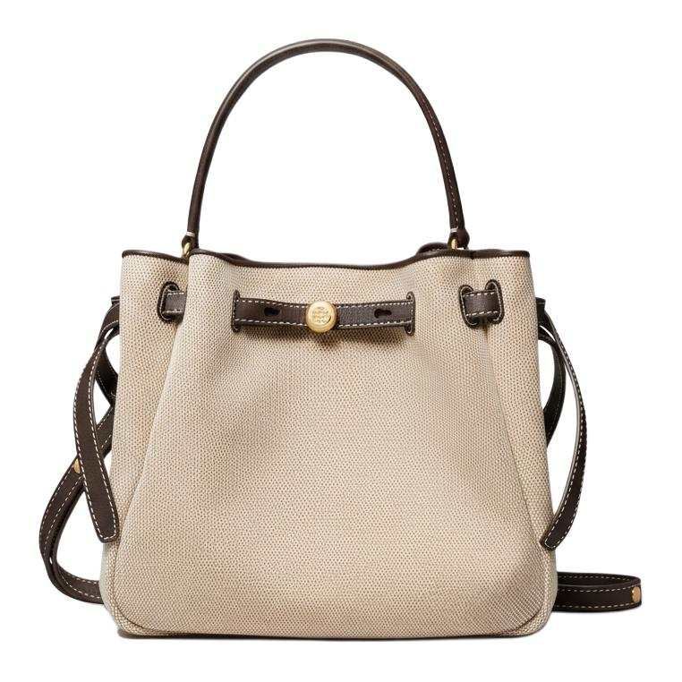 TORY BURCH Romy Fabric Bucket Bag Handbag Women's Soft Matte Almond