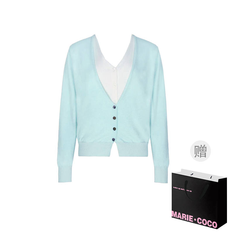 MARIE·COCO Knitwear Women's Mock Two Piece Cardigan V Neck Moderate Cardigan