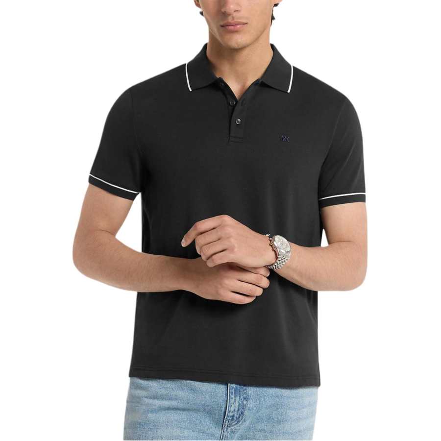 MICHAEL KORS Polo Shirts Men's Black Polo Collar Moderate Straight Fit