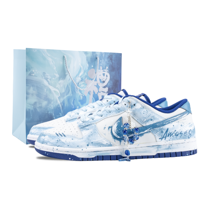 Nike Nike Dunk Colored Glaze Shattered Dreams Leather Abrasion Resistant Low top Skateboard Shoes Men's White Blue