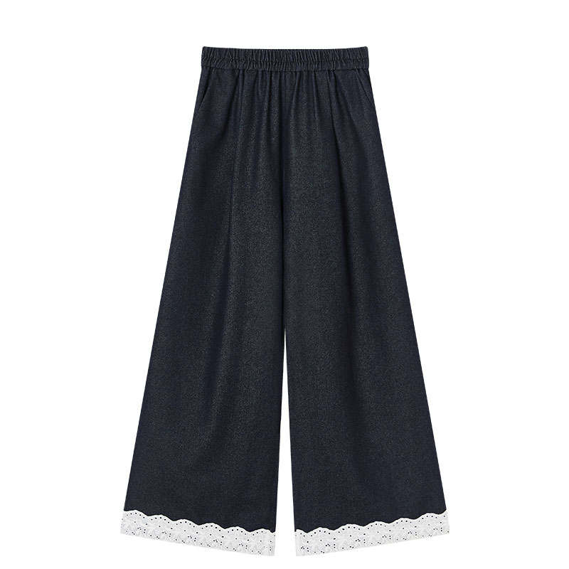 XIANGYING Casual Pants Women's Black Moderate Wide Leg Pants