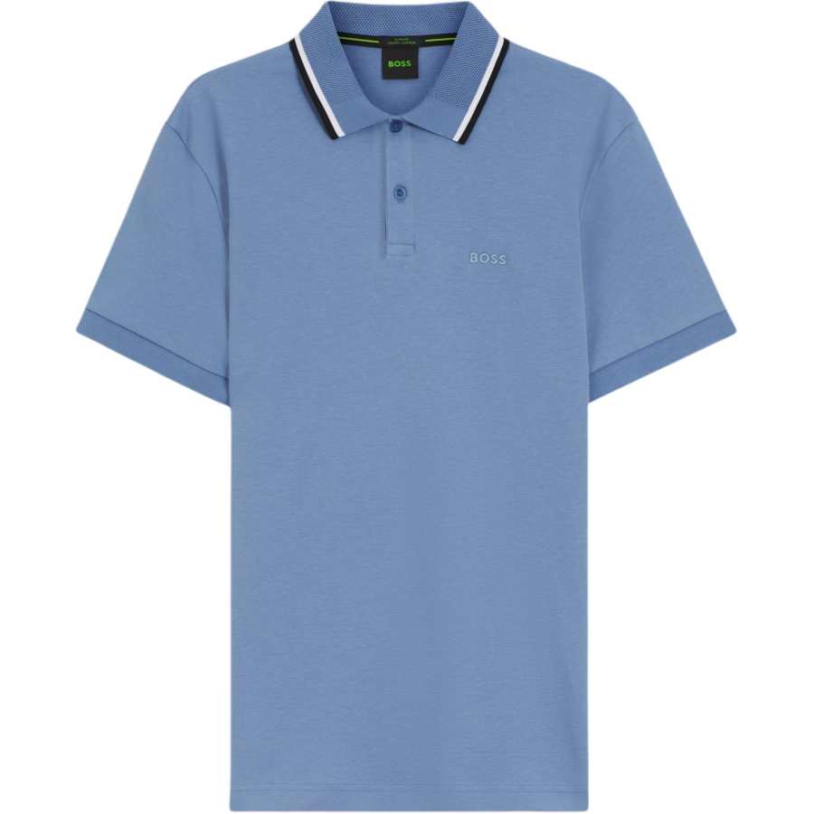 HUGO BOSS Polo Shirts Men's Light Blue Polo Collar Moderate Straight Fit
