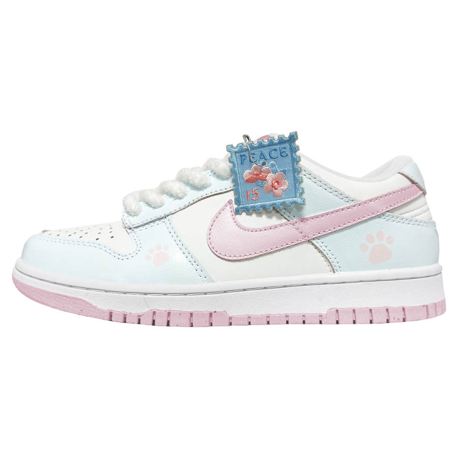Nike Nike Dunk Spring Echo Leather Cushioning Abrasion Resistant Low top Kids' Skateboarding Shoes Blue Pink Teenagers
