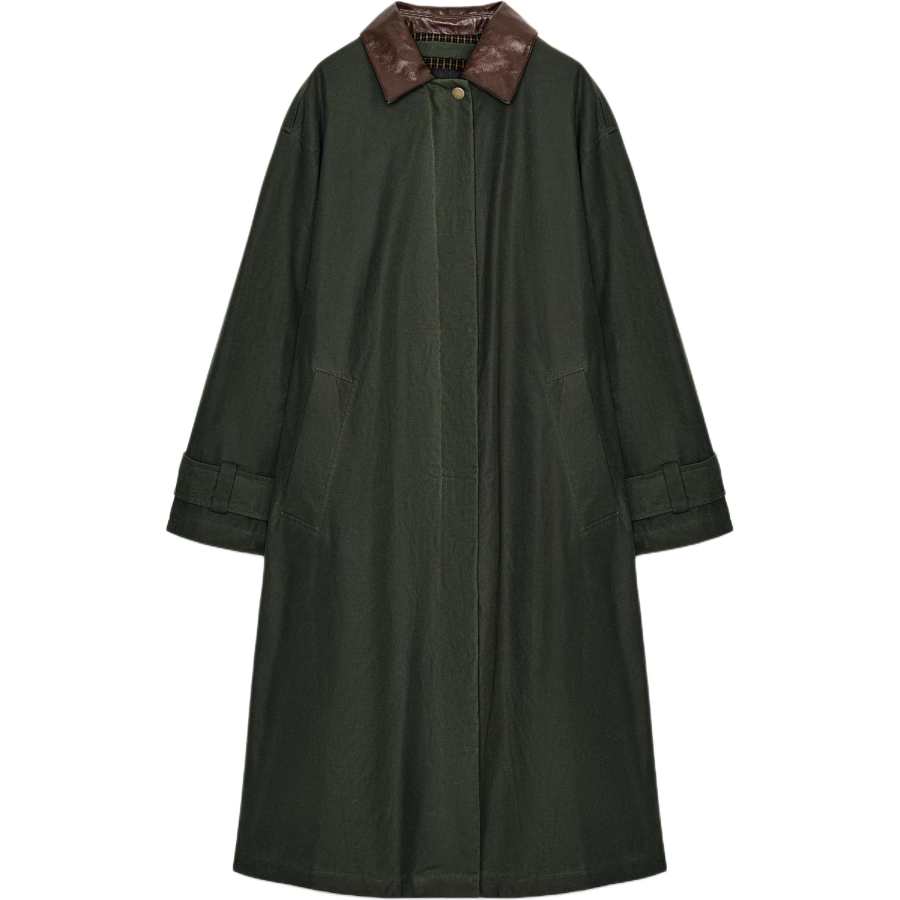 ZARA ZW Trench Coats Women's Gray Green Lapel Moderate