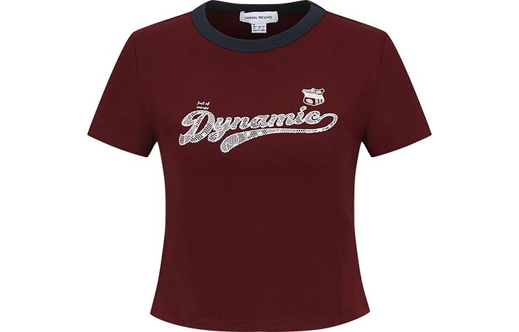 URBAN REVIVO T Shirts Women's Burgundy Crew Neck Moderate Other