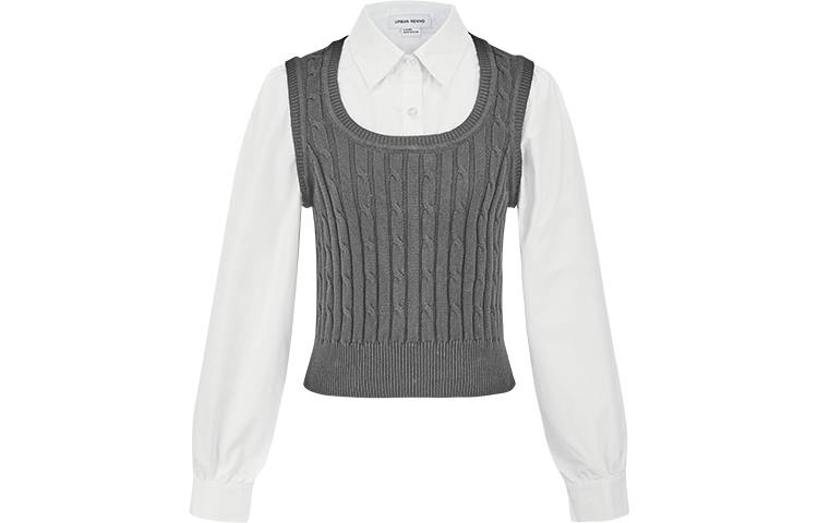 URBAN REVIVO Knitwear Women's Pink Gray Lapel Moderate