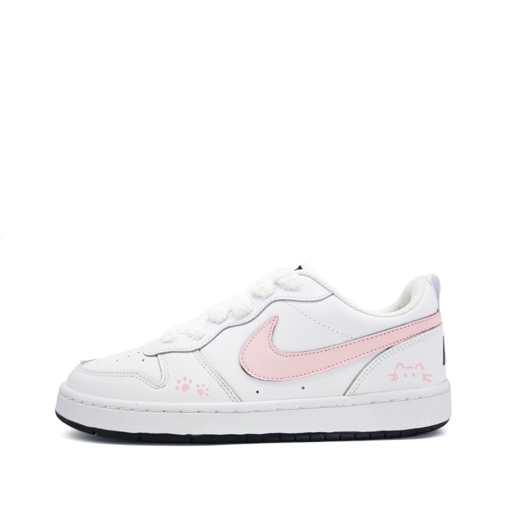Nike Nike Court Borough Pink Meowth Synthetic Leather Abrasion Resistant Low top Kids' Skateboarding Shoes White Pink