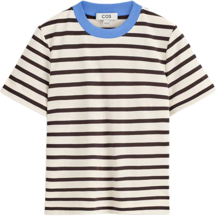 COS T Shirts Women's Black/White/Stripes Crew Neck